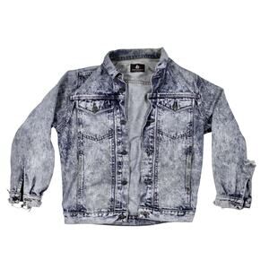 Vintage Acid wash denim jacket jean distressed ripped holes grunge 80s 90s men S